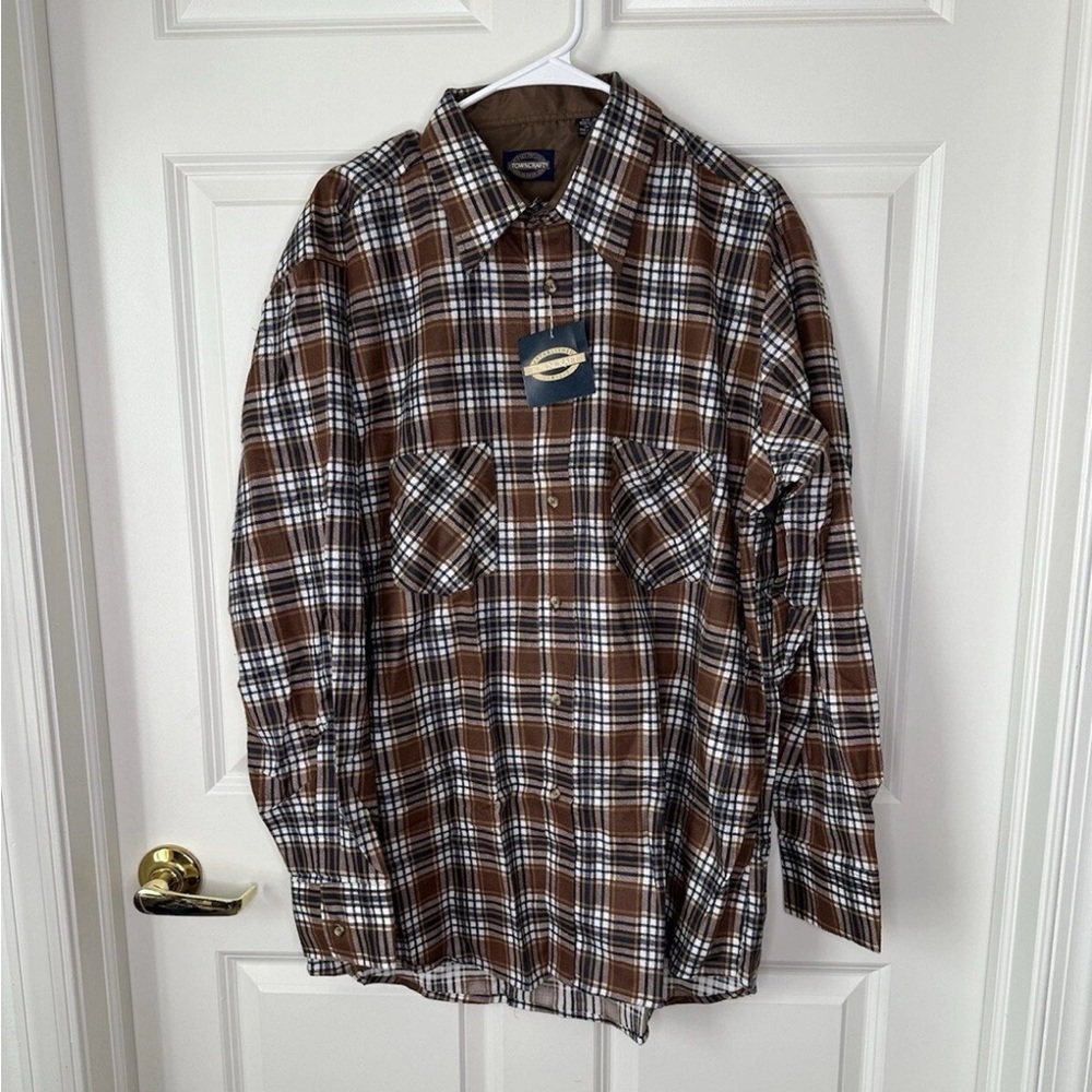 Men’s Towncraft Brown Flannel Shirt Size XL Tall Button Down Plaid